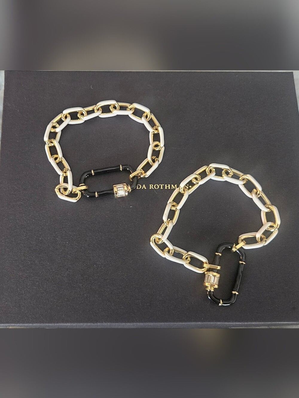 FREIDA Gold & White Enamel Chain Bracelet with Black Accent 2 Of Them NEW